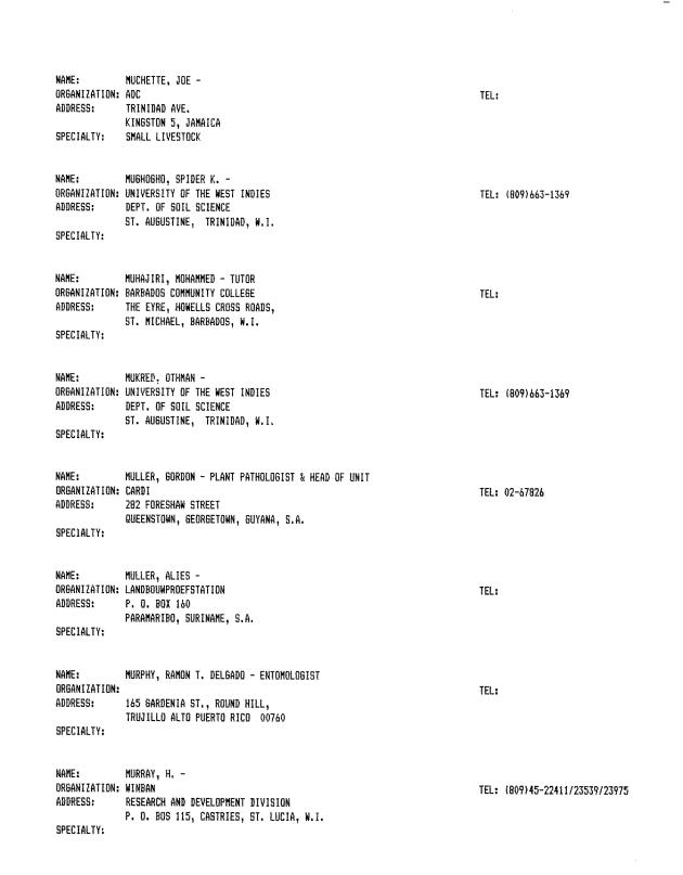 Alphabetical listing of organizations and individuals involved in agricultural research and development in eastern Caribbean Countries - 0068