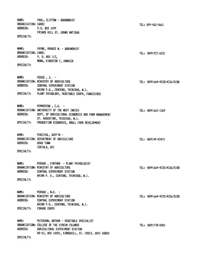 Alphabetical listing of organizations and individuals involved in agricultural research and development in eastern Caribbean Countries - 0072