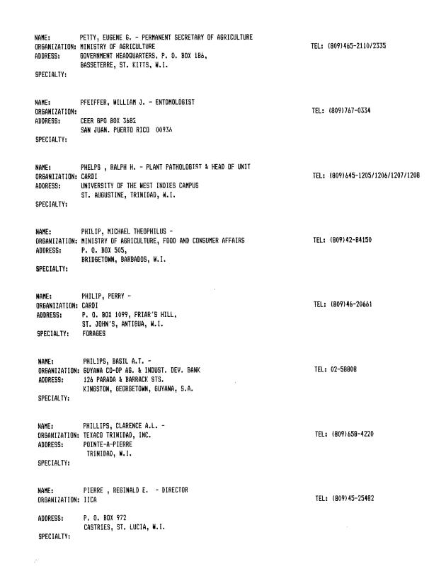 Alphabetical listing of organizations and individuals involved in agricultural research and development in eastern Caribbean Countries - 0073