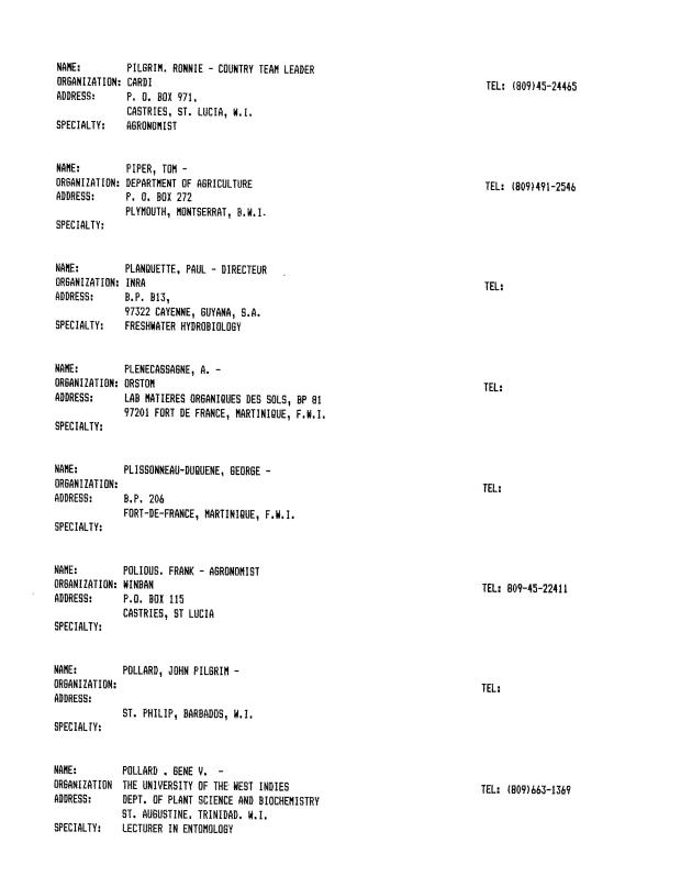 Alphabetical listing of organizations and individuals involved in agricultural research and development in eastern Caribbean Countries - 0074