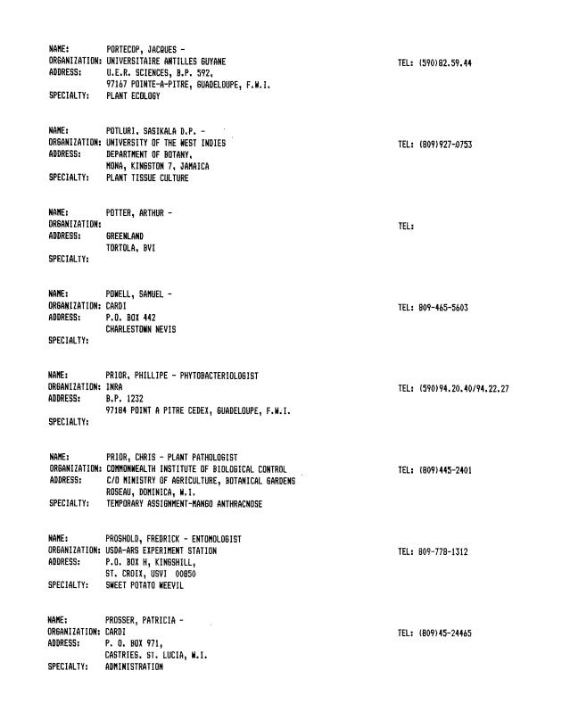 Alphabetical listing of organizations and individuals involved in agricultural research and development in eastern Caribbean Countries - 0075