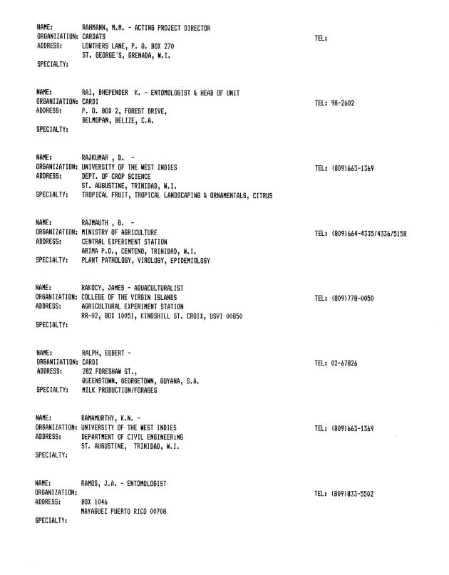 Alphabetical listing of organizations and individuals involved in agricultural research and development in eastern Caribbean Countries - 0077