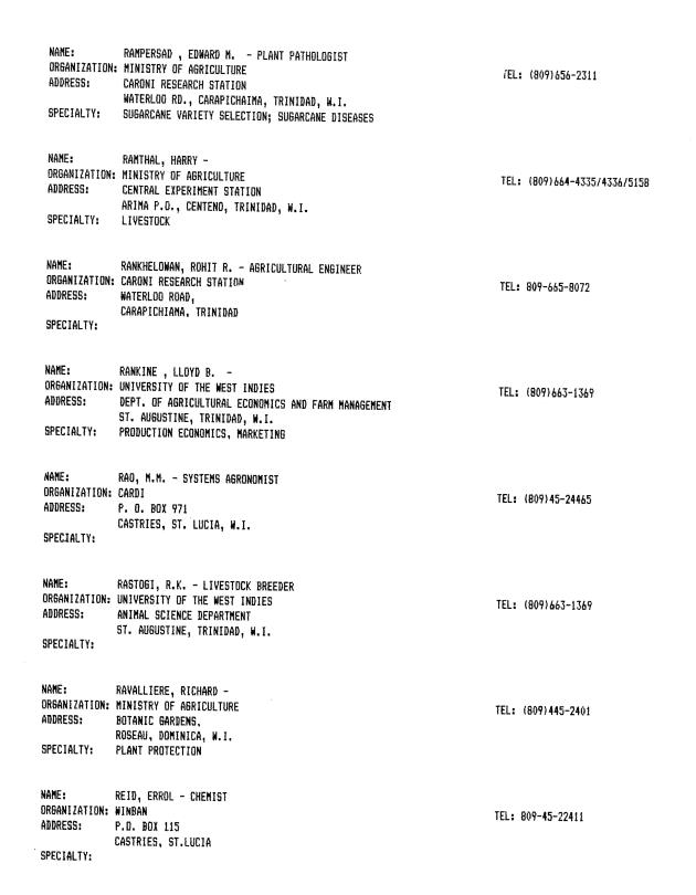 Alphabetical listing of organizations and individuals involved in agricultural research and development in eastern Caribbean Countries - 0078