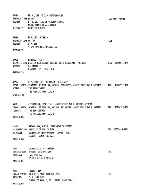 Alphabetical listing of organizations and individuals involved in agricultural research and development in eastern Caribbean Countries - 0079