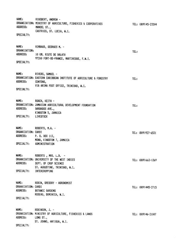 Alphabetical listing of organizations and individuals involved in agricultural research and development in eastern Caribbean Countries - 0080