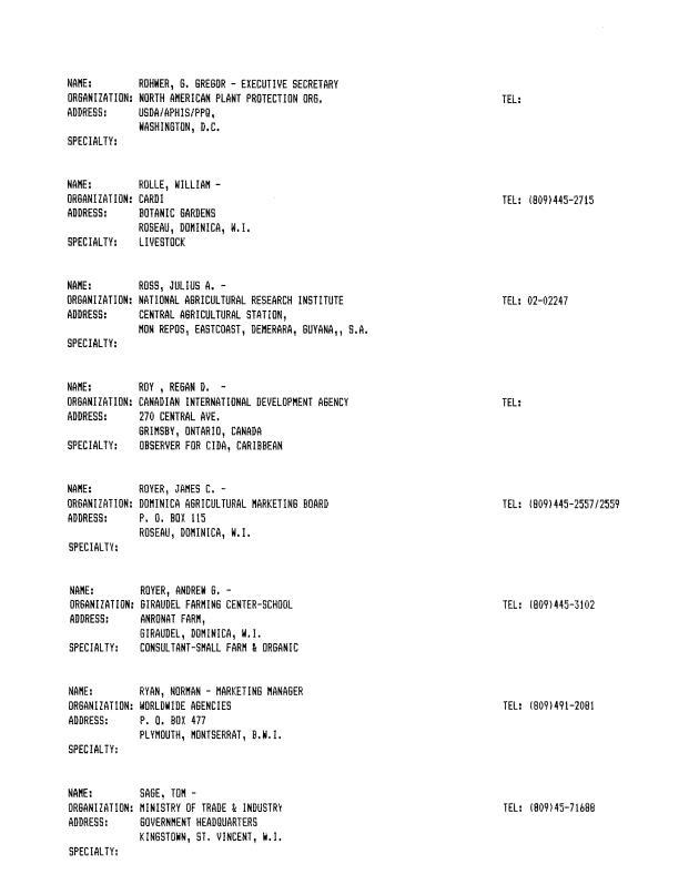 Alphabetical listing of organizations and individuals involved in agricultural research and development in eastern Caribbean Countries - 0081