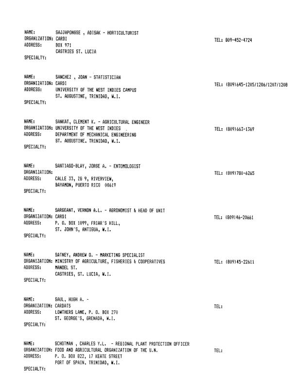 Alphabetical listing of organizations and individuals involved in agricultural research and development in eastern Caribbean Countries - 0082