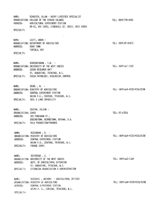 Alphabetical listing of organizations and individuals involved in agricultural research and development in eastern Caribbean Countries - 0083