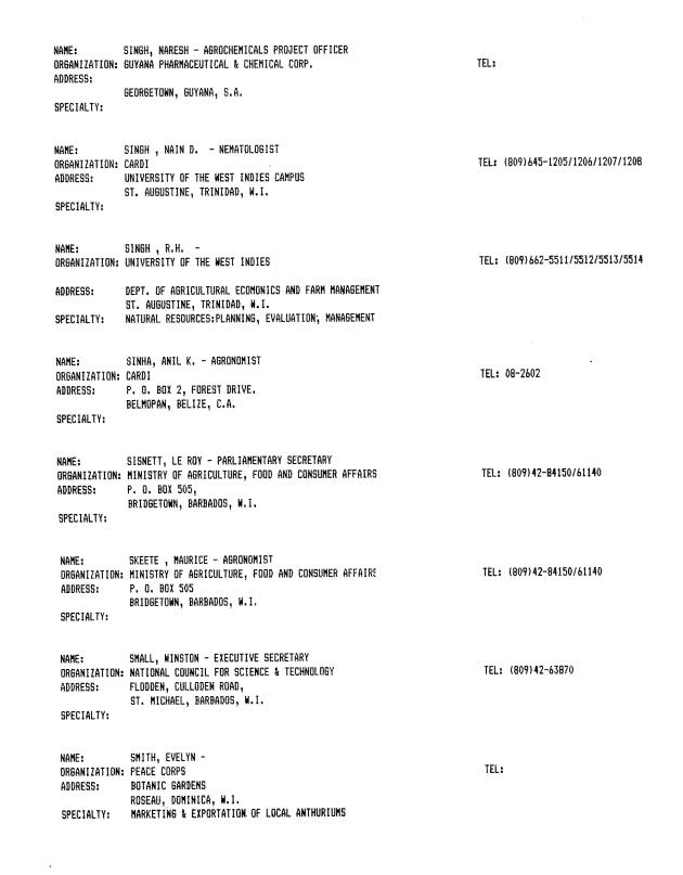 Alphabetical listing of organizations and individuals involved in agricultural research and development in eastern Caribbean Countries - 0085