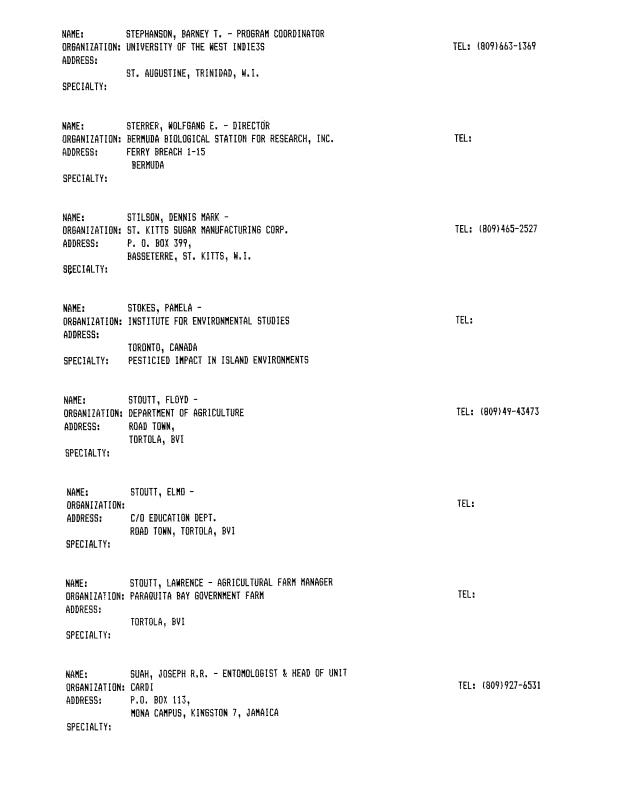 Alphabetical listing of organizations and individuals involved in agricultural research and development in eastern Caribbean Countries - 0087