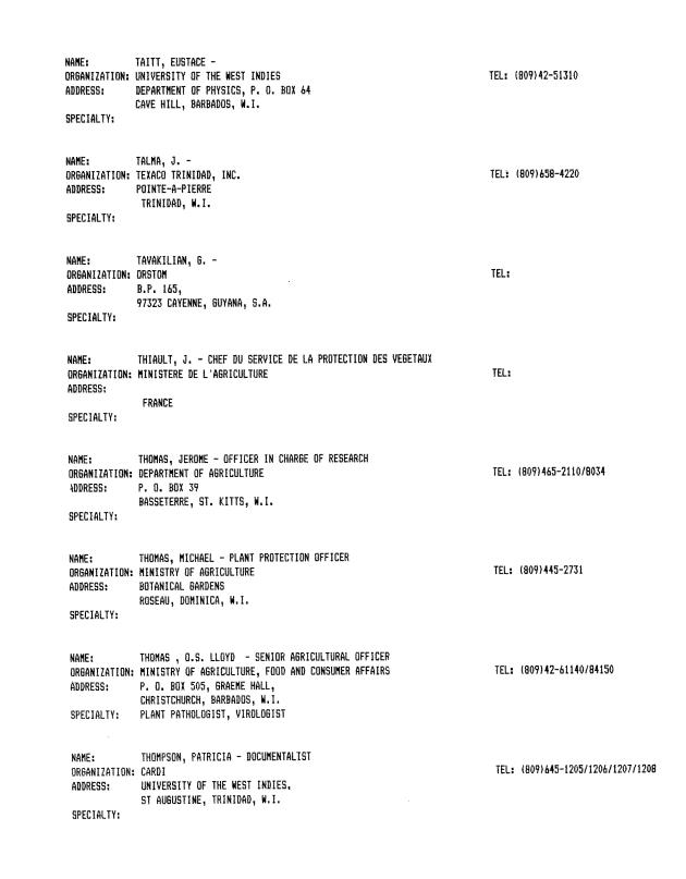 Alphabetical listing of organizations and individuals involved in agricultural research and development in eastern Caribbean Countries - 0088