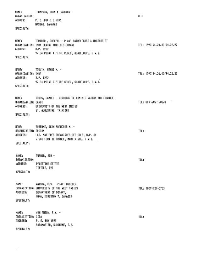 Alphabetical listing of organizations and individuals involved in agricultural research and development in eastern Caribbean Countries - 0089