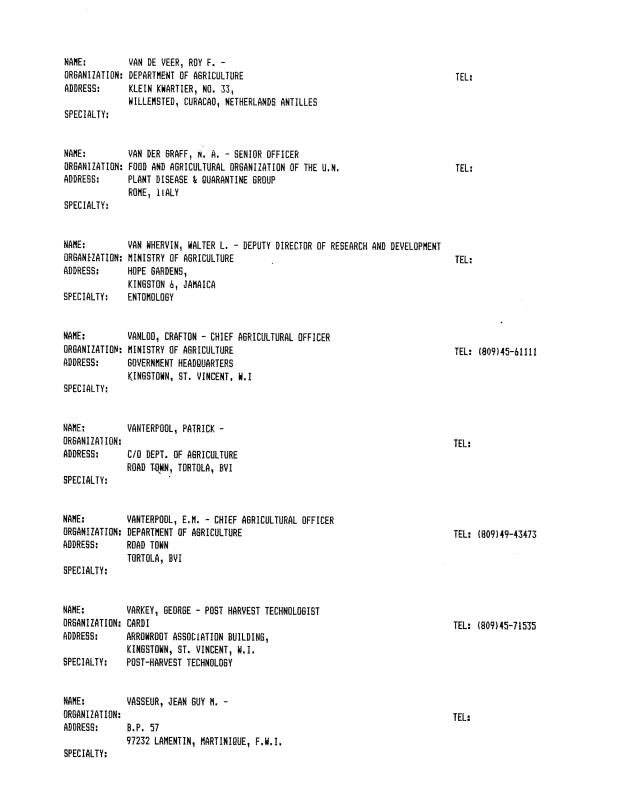 Alphabetical listing of organizations and individuals involved in agricultural research and development in eastern Caribbean Countries - 0090