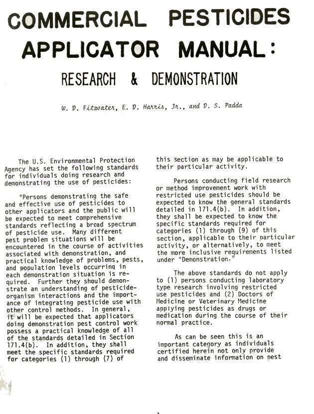 Commercial pesticides applicator manual : research & demonstration - 0003