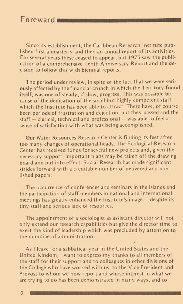 Caribbean Research Institute Report for the period July 1, 1977 - June 30, 1979 - 0002