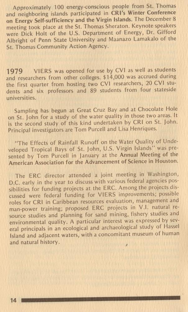 Caribbean Research Institute Report for the period July 1, 1977 - June 30, 1979 - 0014