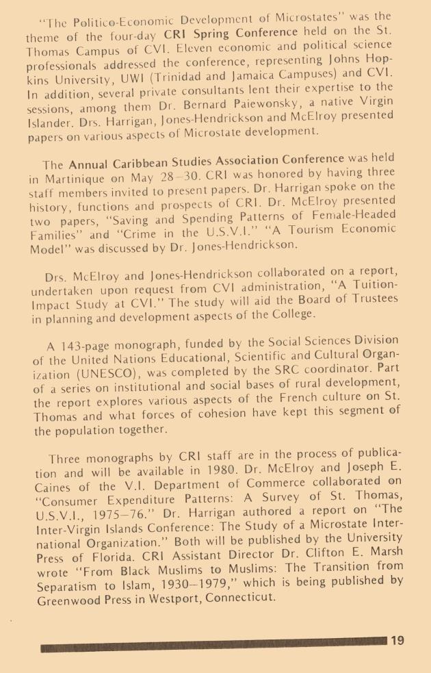 Caribbean Research Institute Report for the period July 1, 1977 - June 30, 1979 - 0019