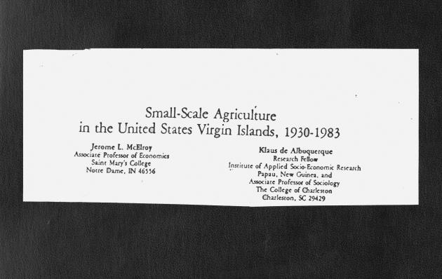 Small-scale agriculture in the United States Virgin Islands, 1930-1983 - 0000-Front