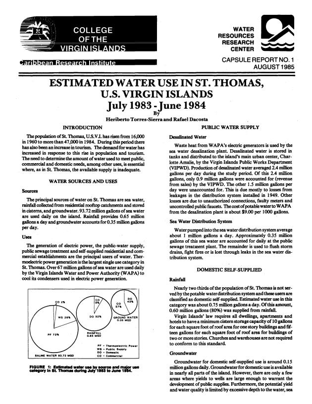 Estimated water use in St. Thomas U.S. Virgin Island July 1983-June 1984 - 0001