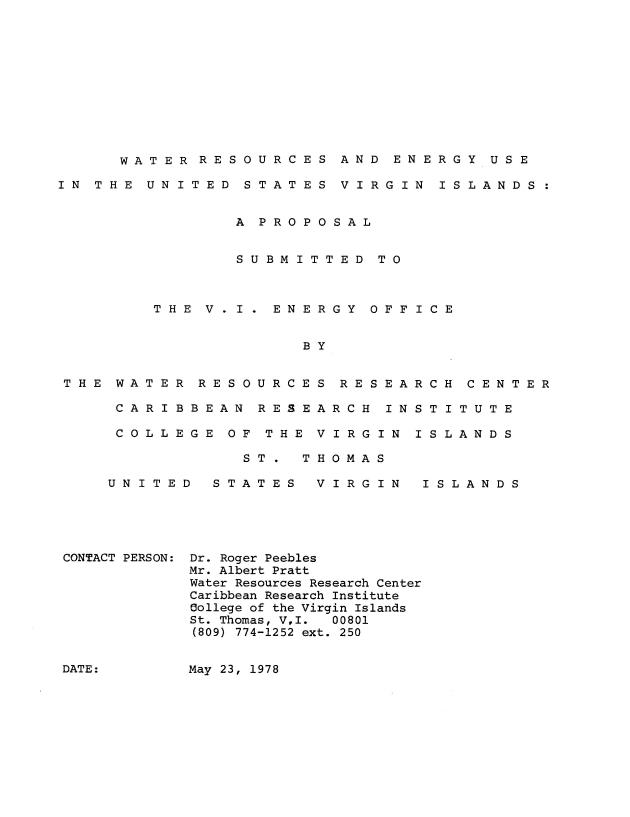 Water resources and energy use in the Unied States Virgin Islands: a proposal - 0001