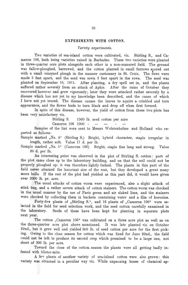 Report of the work done by the agricultural experimental station in St. Croix during the year from the 1st July 1911 to the 30th June 1912 - 0034