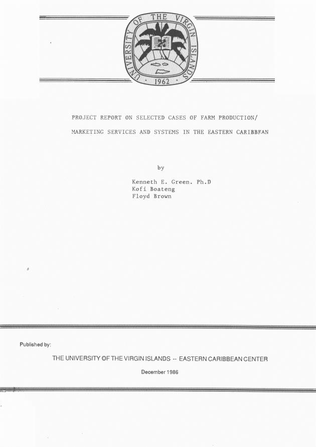 Project report on selected cases of farm production/marketing services and systems in the Eastern Caribbean - 0000-Front