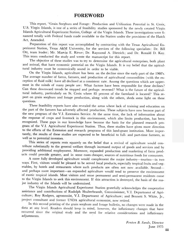 Grain sorghum and forage : production and utilization potential in St. Croix, U.S. Virgin Islands Virgin Islands - 0003