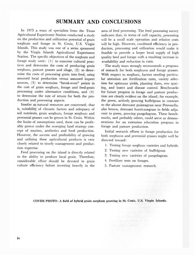 Grain sorghum and forage : production and utilization potential in St. Croix, U.S. Virgin Islands Virgin Islands - 0004