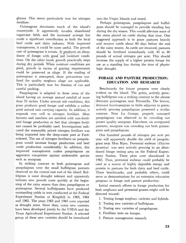 Grain sorghum and forage : production and utilization potential in St. Croix, U.S. Virgin Islands Virgin Islands - 0017