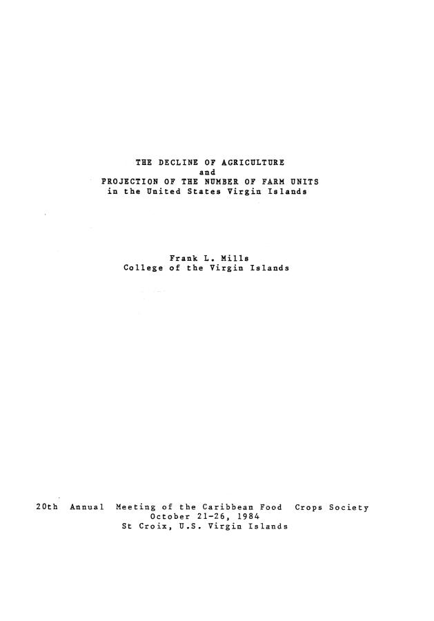 The decline of agriculture and projection of the number of farm units in the United States Virgin Islands - 0000-front