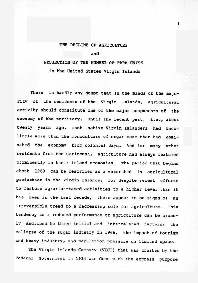 The decline of agriculture and projection of the number of farm units in the United States Virgin Islands - 0002