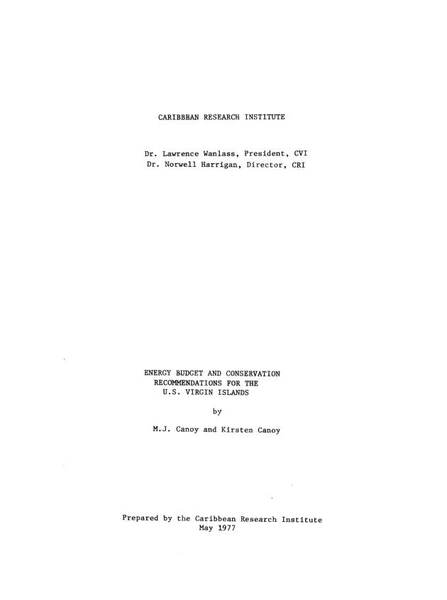 Energy budget and conservation recommendations for the U. S. Virgin Islands - 0001