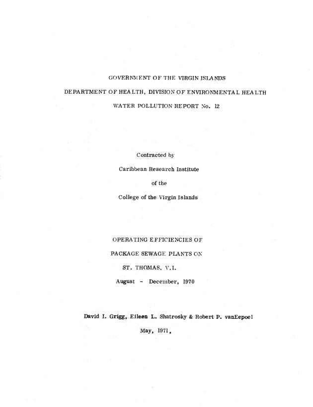 Operating efficiencies of package sewage plants on St. Thomas, V.I. - 0001