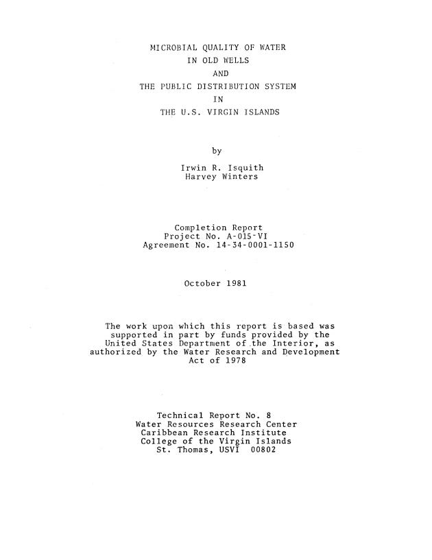 Microbial quality of water in old wells and the public distribution system in the U.S. Virgin Islands - 0001