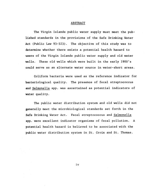 Microbial quality of water in old wells and the public distribution system in the U.S. Virgin Islands - 0004