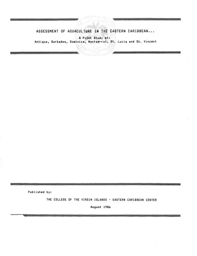 Assessment of aquaculture in the Eastern Caribbean ... : a pilot study of: Antigua, Barbados, Dominica, Montserrat, St. Lucia and St. Vincent - 0001