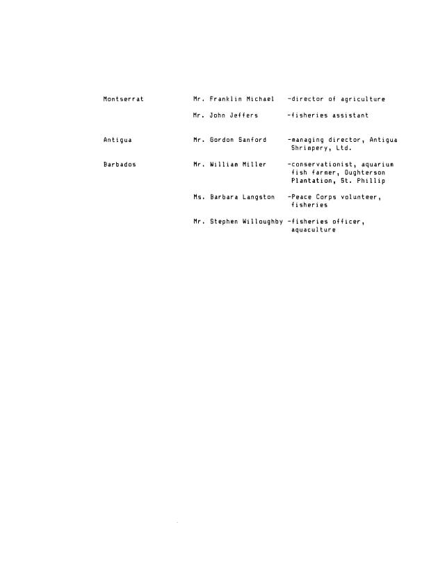 Assessment of aquaculture in the Eastern Caribbean ... : a pilot study of: Antigua, Barbados, Dominica, Montserrat, St. Lucia and St. Vincent - 0032