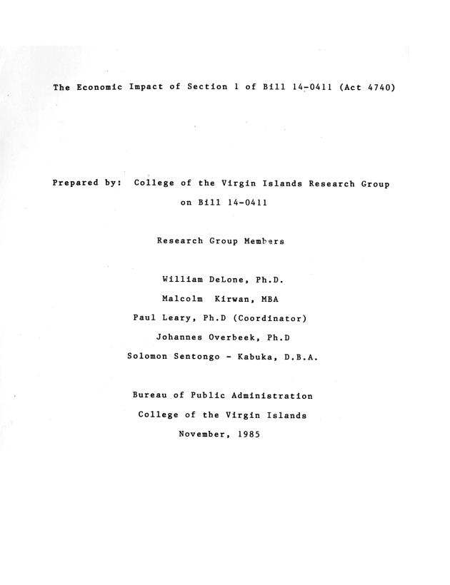 The economic impact of Section 1 of Bill 14-0411 (Act 4740) - 0001