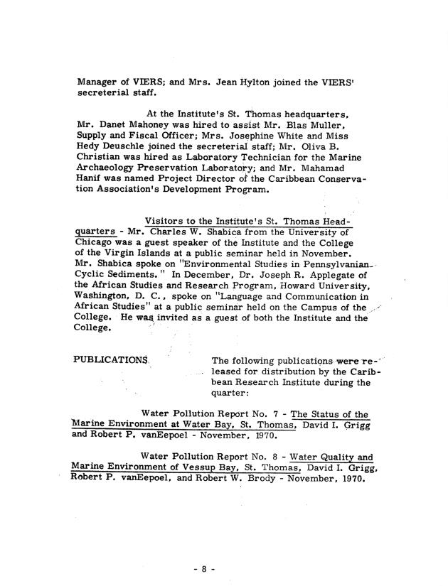 Quarterly Report - Caribbean Research Institute 1970-1971 - 0077