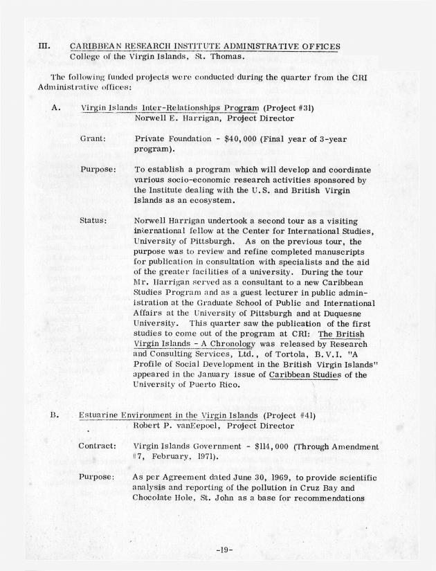 Quarterly Report - Caribbean Research Institute 1970-1971 - 0110