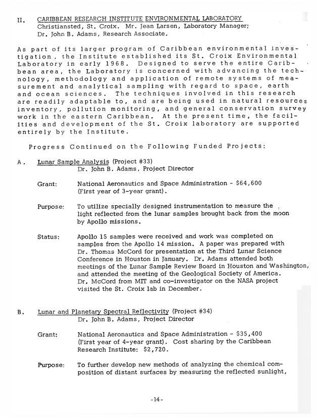 Quarterly Report - Caribbean Research Institute 1970-1971 - 0186