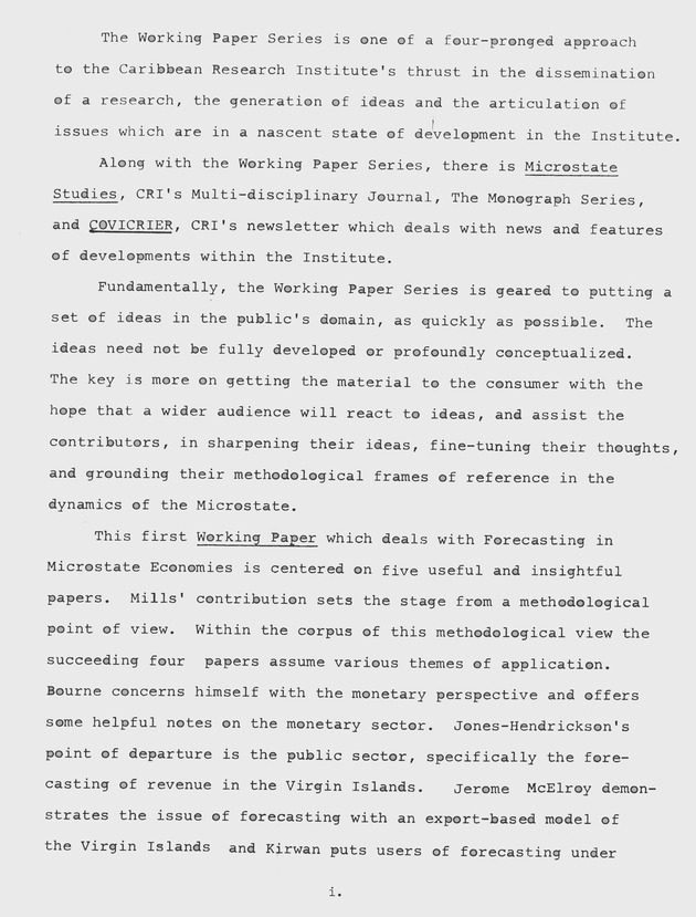 Proceedings of a seminar on forecasting in microstate economies Working paper - 0004