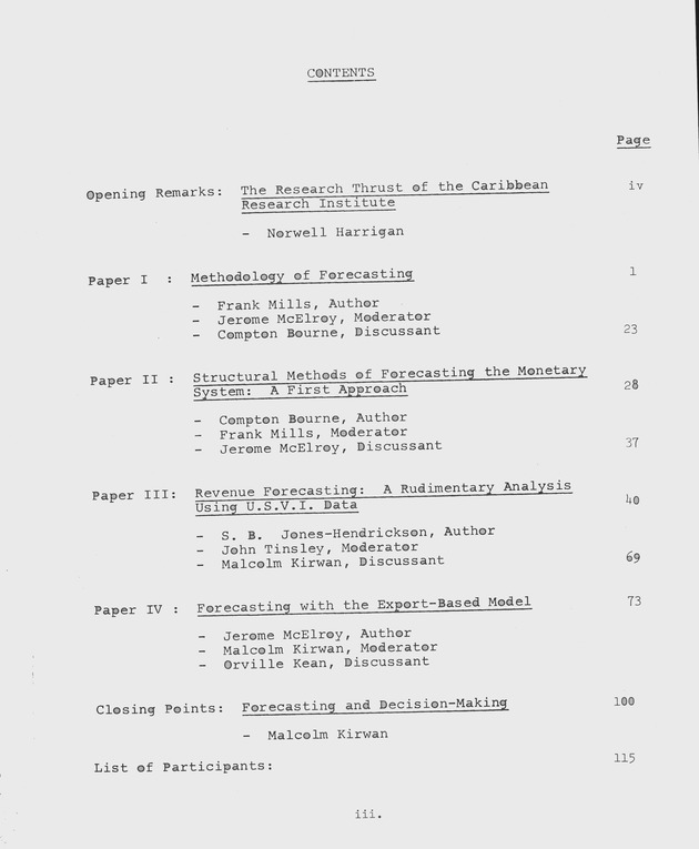 Proceedings of a seminar on forecasting in microstate economies Working paper - 0006