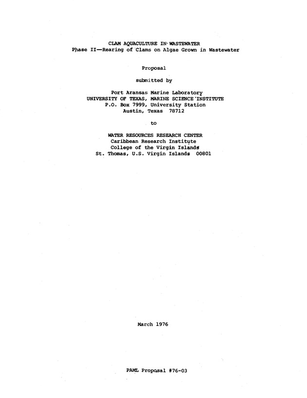 Clam aquaculture in wastewater: Phase II Rearing of clams in algae grown in wastewater - 0001