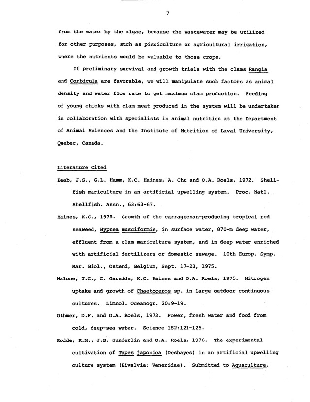 Clam aquaculture in wastewater: Phase II Rearing of clams in algae grown in wastewater - 0010