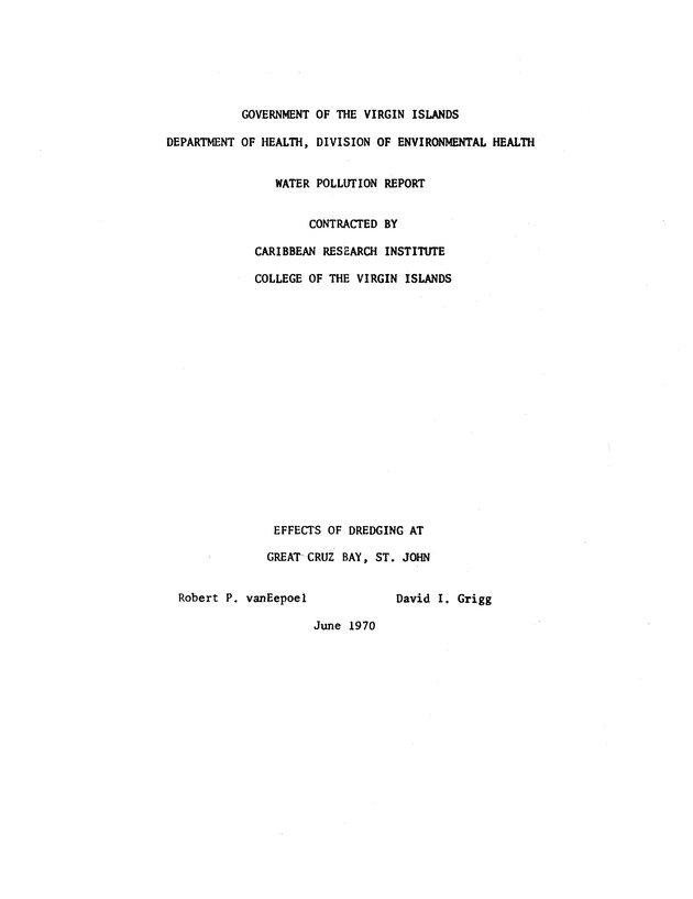 Effects of dredging at Great Cruz Bay, St. John 1970 - 0001