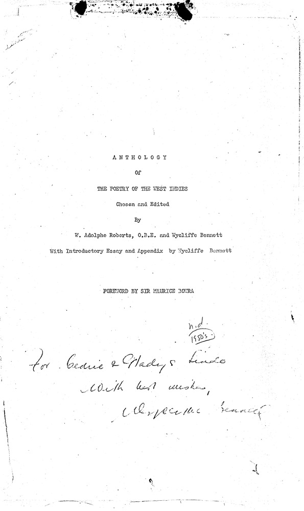 Anthology of the poetry of the West Indies - Title Page