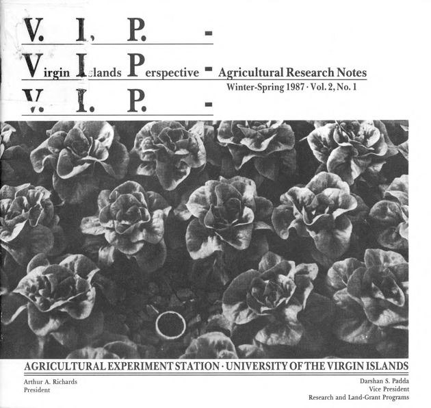 Virgin Islands perspective : V.I.P. : agricultural research notes. Vol. 2. Num. 1. - Front Cover 1