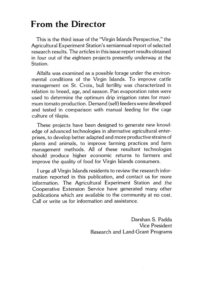 Virgin Islands perspective : V.I.P. : agricultural research notes. Vol. 2. No. 2. - Page i