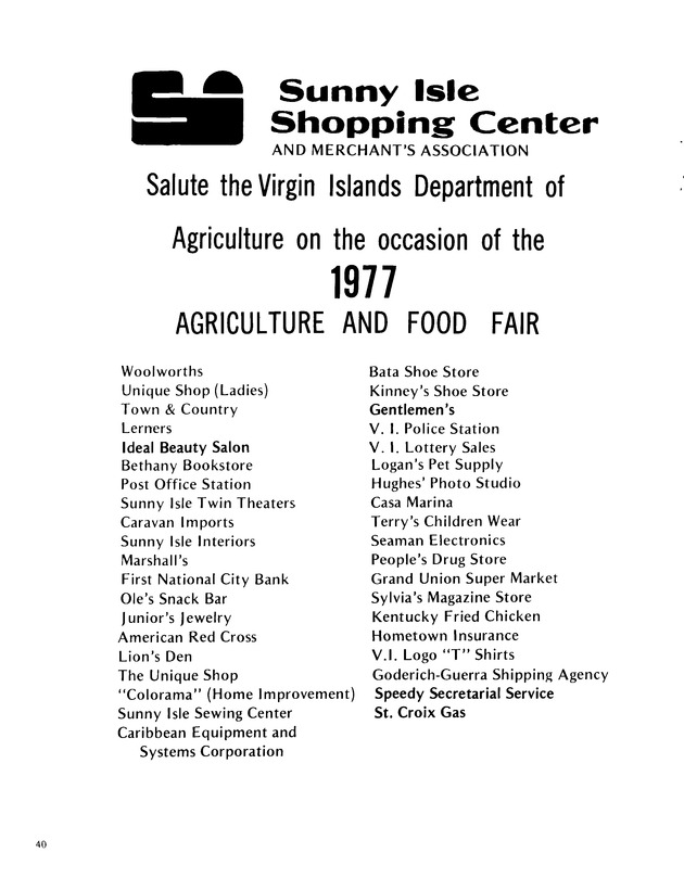 7th Annual Agriculture and food fair of the Virgin Islands 1977. - Page 40